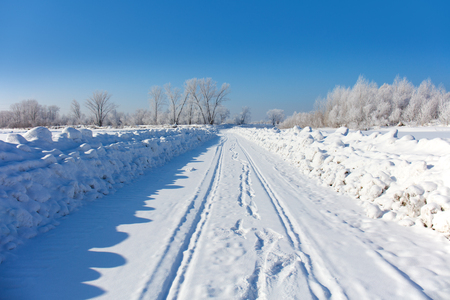 winter landscape with roadの写真素材