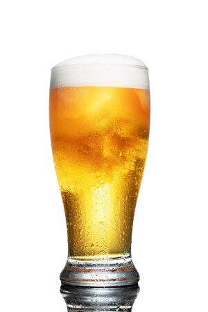 glass of beer isolated on white backgroundの写真素材