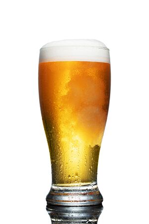 glass of beer isolated on white backgroundの写真素材