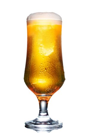 glass of beer isolated on white backgroundの写真素材
