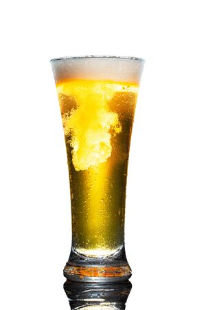 glass of beer isolated on white backgroundの写真素材