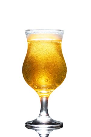 glass of beer isolated on white backgroundの写真素材