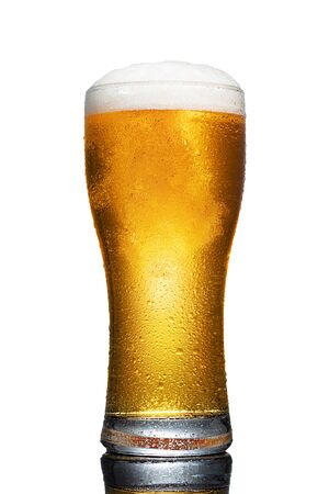 glass of beer isolated on white backgroundの写真素材