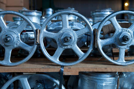 Industrial valves ready for dispatch on Euro palletの写真素材
