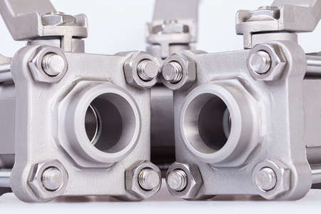 Block of three ball valve on white backgroundの写真素材
