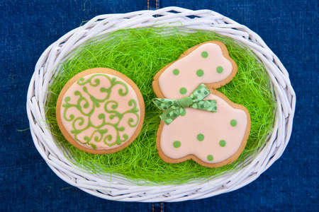 Rabbit and Egg as Easter traditional Gingerbread cookies backgroung