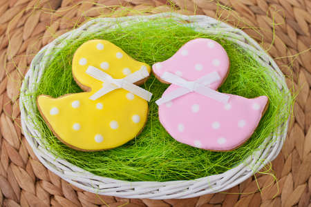 Ducks as Easter traditional Gingerbread cookies backgroungの写真素材