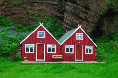 Traditional icelandic Cottage House in Vik, South Icelandの写真素材