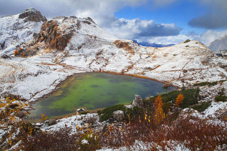 View of the Valporola Lake, Dolomites - Italyの写真素材