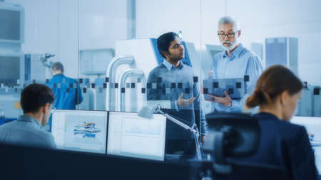 Automotive Design Factory: Project Manager, Chief Mechanical Engineer Talk, Use Laptop, Discuss...
