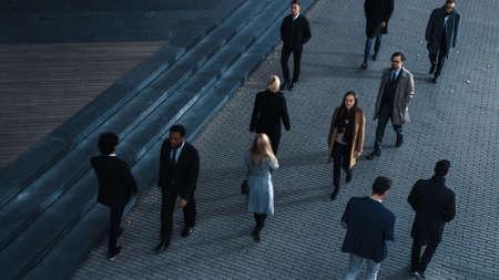 High Angle Shot of Office Managers and Business People Commuting to Work in the Morning or from...
