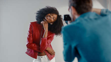 Behind the Scenes on Photo Shoot: Beautiful Black Model Posing for a Photographer, he Takes Photos...