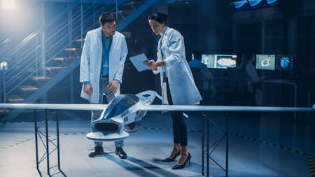 Meeting of Aerospace Engineers Working On Unmanned Aerial Vehicle Drone Prototype. Aviation...