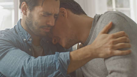 Sad Queer Drama Concept. Boyfriend is Unhappy and Depressed About Something. His Gay Friend is...