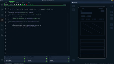 Dark Programming Interface for Mobile Applications UX, UI Development With Lines of Code. Coding...