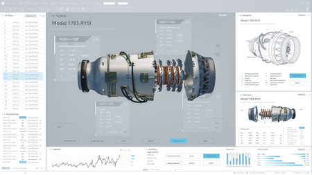 Computer CAD Software Mock-up Showing Design of Industrial Sustainable Green Energy Turbine Engine...