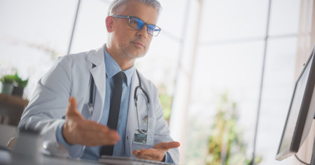Professional Middle Aged Doctor Explaining Medical Test Results to a Patient During a Health Check...