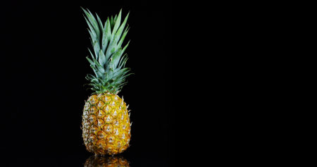 Pineapple isolated on black background, with copy space for textの写真素材