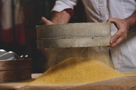 Process of making pasta in a traditional way in the italian countrysideの写真素材