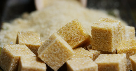 Sugar cubes close-up, selective focus, shallow depth of fieldの写真素材