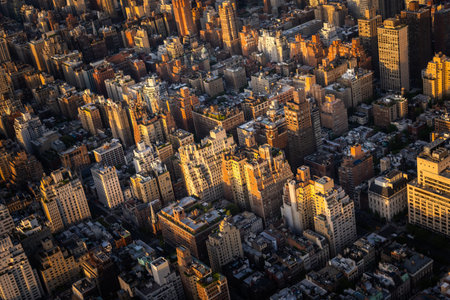 New York City Aerial Cityscape with Stunning Manhattan Landmarks, Skyscrapers and Residential...