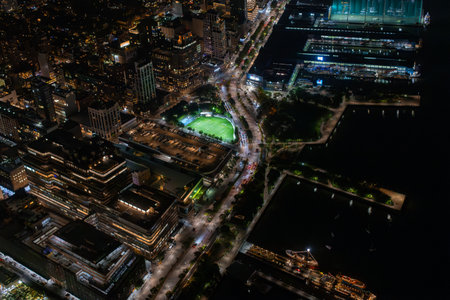 Aerial View of New York City. Helicopter Image of a Highway and Port Area in New York City....