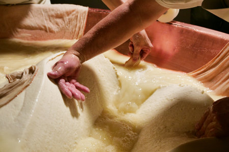 process of making a cake in a traditional italian confectioneryの写真素材