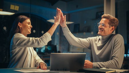 Commercial Director and Project Manager Discussing Marketing Campaign for a Partner. Successful...