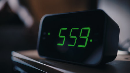 Stylish Apartment. Focus on the Clock Showing Five Hours and Fifty Nine Minutes in the Morning....