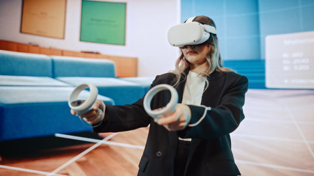 Interior Designer Using a VR Software to Design a Living Space. Change Couch Colors, Move Furniture...