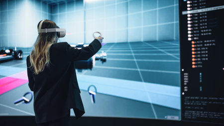 Automotive Engineer Using a VR Software to Showcase Electric Motor and Vehicle Platform in...