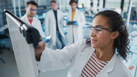 Medical Science Laboratory: Beautiful Black Female Scientist Writes Detailed Project Data Analysis...