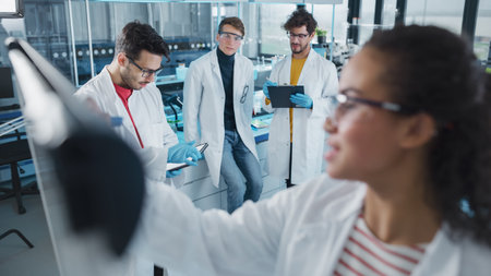 Medical Science Laboratory: Beautiful Black Female Scientist Writes Detailed Project Data Analysis...