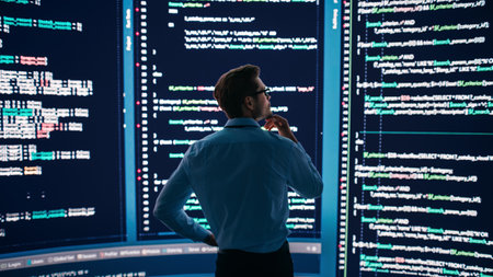 Innovative Startup Concept: Thoughtful Software Engineer Finding Solution, Solving Problem, Standing...
