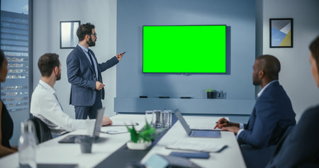Office Conference, Meeting Presentation: Digital Startup Entrepreneurs Talks, Uses Green Screen...