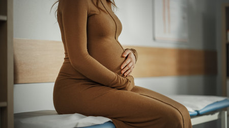 Young Female Patient Visiting a Modern Family Health Care Clinic. Pregnant Woman Waiting for Her...