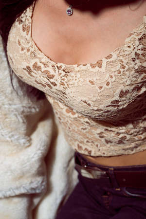 Closeup on woman sexy breastsの写真素材