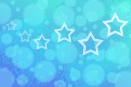 Picture of white stars on blurred blue background. Horizontal digital festive background.の写真素材