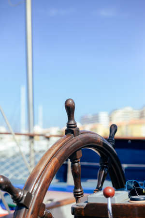 Bottom view of sun parasol protection blue sky outdoors backgroundの写真素材