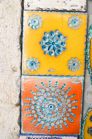 Traditional handmade azulejos portuguese decorative tiles artistic colorful design background....