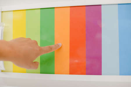 Closeup picture of vibrant color palette group background. Shopping selection. Craft variation educational supplies and artistic leisure activityの写真素材