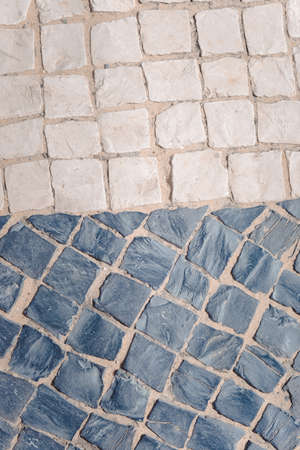 The pebble stone floor textured natural outdoors background, top side viewの写真素材