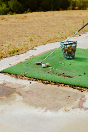 Abandoned golf course old grass natural view outdoors scenery background. Rural dirty closed down...