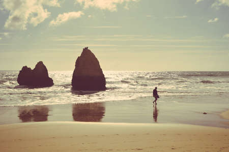 Landscape the rocks and cliffs, scenic ocean beach coastline Algarve Portugal, Europe. Sunny day,...