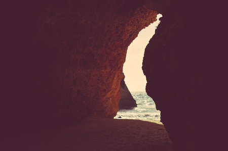 Sunny day, ocean cliffs, sand beach panorama view seascape outdoor inspiring pleasure backgroundの写真素材