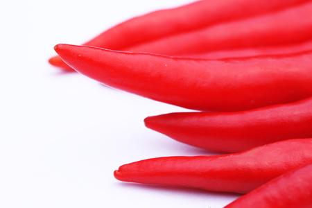 Macro view of a red pepper on white backgroundの写真素材