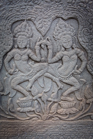 Khmer architecture in Banteay Srei temple that was built in 968, Siem Reap, Cambodia.の写真素材