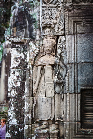 Khmer architecture in Banteay Srei temple that was built in 968, Siem Reap, Cambodia.の写真素材