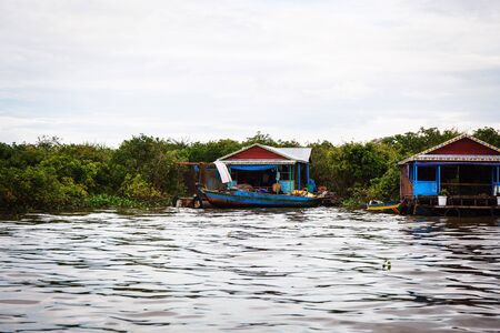 Kompong Chhang Fishing Village located on the Tonle Sap River north of Phnom Penh, Cambodiaの写真素材