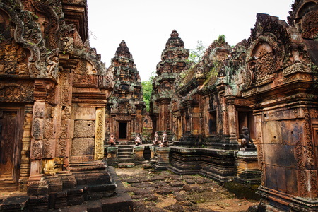 The most picturesque castle of Angkor Thom in Cambodia. Banteay Srei castle.の写真素材